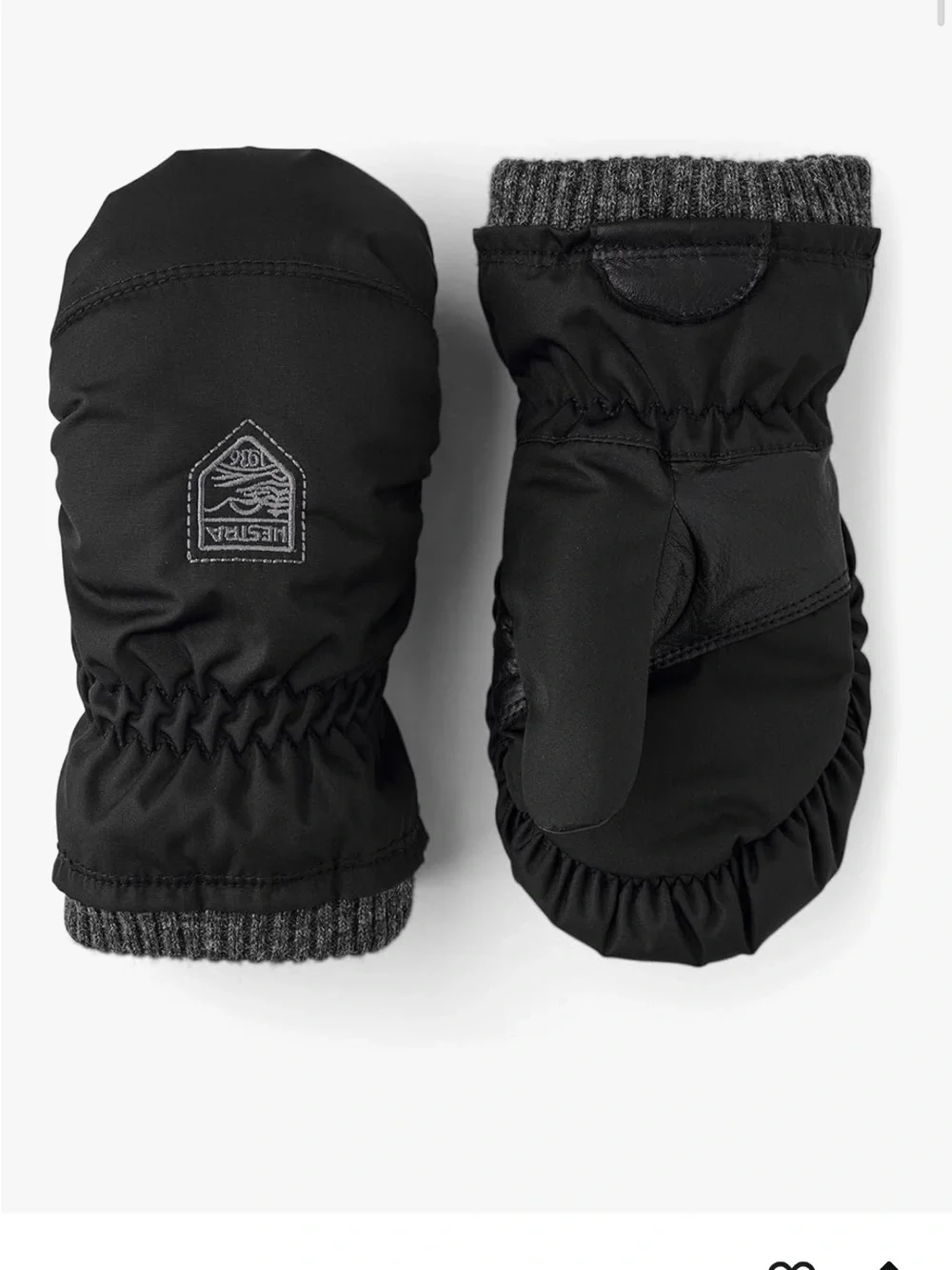 Hestra Kids' Black Mittens with Grey Trim 2-3YRS